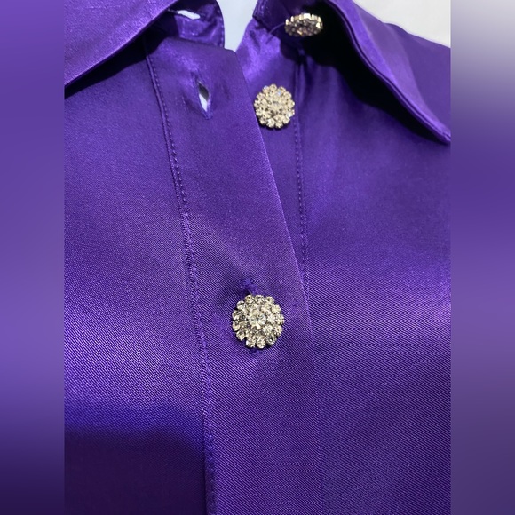 Zara Purple Satin Effect Jewel Buttoned Mini Dress Size L - Picture 10 of 12